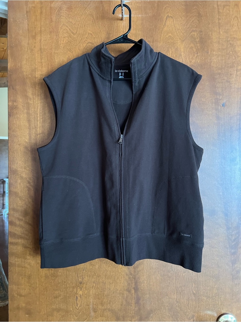 Liz Claiborne Dark Brown Sweatshirt Sleeveless Zip-Up Vest